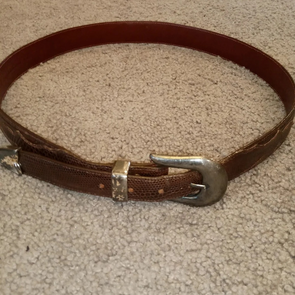 The Bandera Collection Vintage Men’s Snakeskin Lizard Brown Leather Unisex Belt - Picture 1 of 7